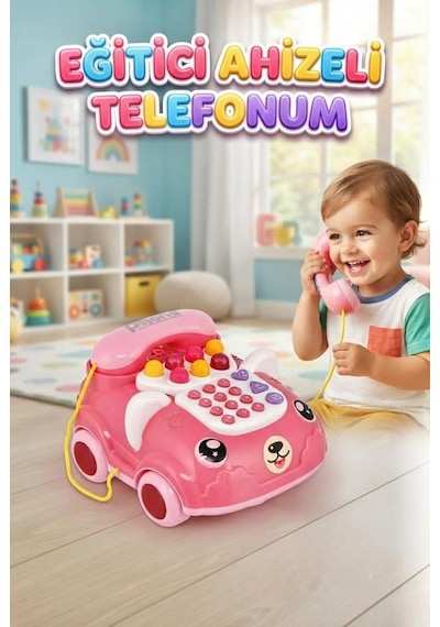Müzikli ve Eğitici Ahizeli Telefonum Sevimli Köpek Araba Tasarımlı Çocuk Telefonu