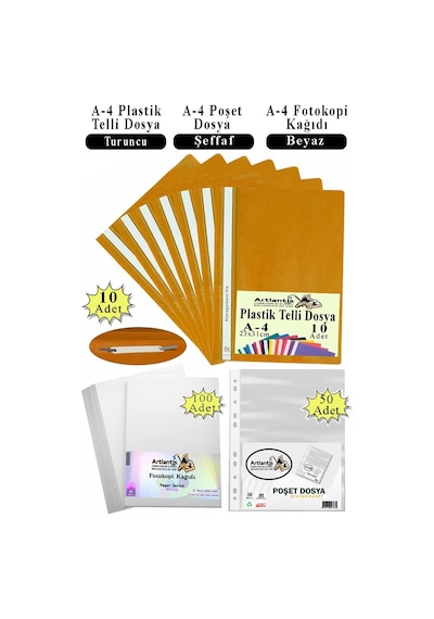 Telli Dosya Plastik A4 10 Lu Poşet Dosya 50 Li A4 Fotokopi Kağıdı 100 Adet 1 Paket Ekonomik Kaliteli Şeffaf Kapak Dosya Turuncu