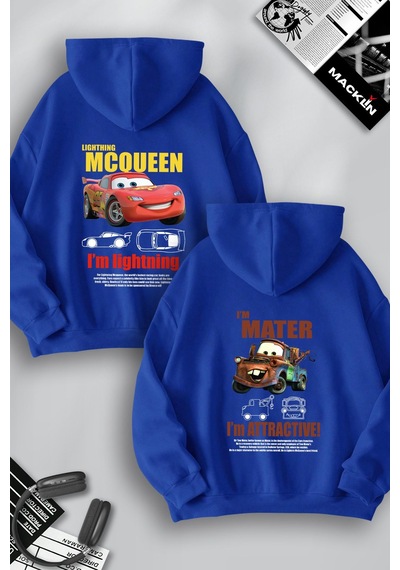 Macklin Arkadaş Çift Kombin Şimşek Mcqueen Ve Mater Baskılı Özel Tasarım Kapüşonlu Sweatshirt 2li Set Takım Mavi Mck1095 Mavi