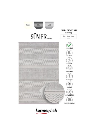 Sümer Sm009a Gri Beyaz Detaylı Halı Iskandinav Desen Dekoratif Modern Tozuyok Antialerjik-303 Gri