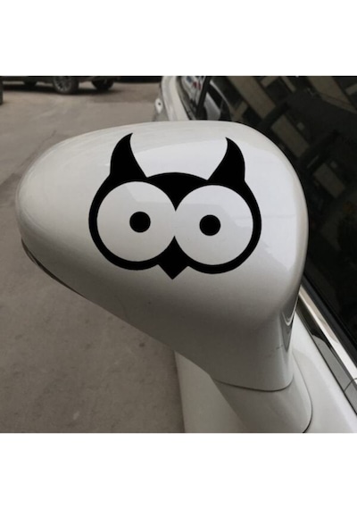 Karikatür Baykuş Kafası Oto Sticker Siyah 20 15 Cm