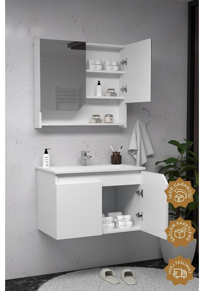Teta Home Napoli 65 Cm Mdf Banyo Dolabı Seti Beyaz Çok Renkli