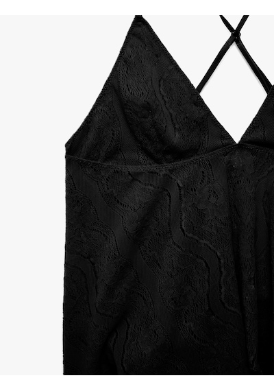 Koton Rahat Kalıp İnce Askılı V Yaka Dantelli Pijama Üstü Siyah 7wlk60009mk