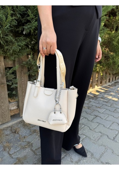 Just Polo Kadın Orta Boy Ayarlanabilir Askılı Şık El & Omuz Çantası Shoulder Bag Krem