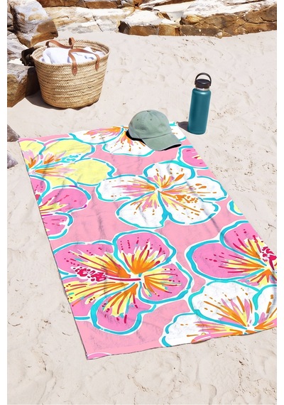 Çiçekli Tropikal Pembe Plaj Havlusu-hibiskus Bohem Yazlık Havuz Deniz Hızlı Kuruyan Mikrofiber Havlu Donuk Esinti