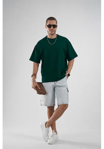 King Brich Oversize Kalıp Basic %100 Pamuklu Erkek Tişört Yeşil