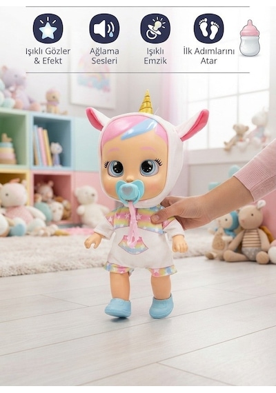 Ağlayan Bebek - İlk Adımlarını Atar Işıklı Ve Sesli Oyuncak Bebek 30 Cm Emzikli Ve Biberonlu Bebek 74936531