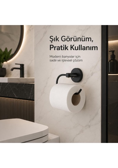 Lotus Siyah Açık Tuvalet Kağıtlığı, Yapışkanlı Ve Vidalı Montajlı Tuvalet Kağıdı Askısı, Mat Siyah Stat Diğer