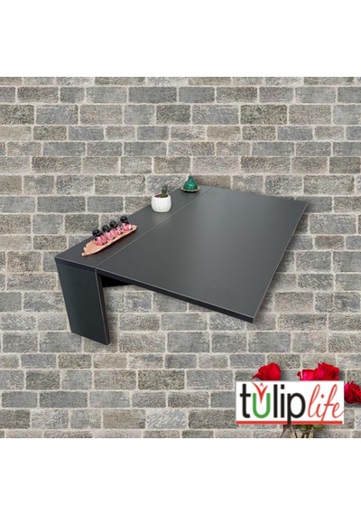 Duvara Monteli Antrasit Raflı Katlanır Portatif Açılır Kapanır Masa Beyaz 90x60 Cm 1. Sınıf Mdf