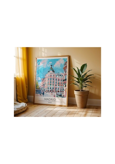 Madrid Spain Travel Poster Ahşap Çerçeveli Dekoratif Duvar Tablosu Ahşap 01
