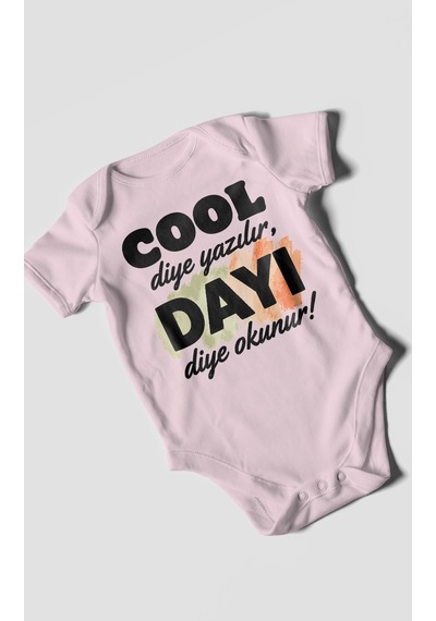 Morivokids Cool Diye Yazılır Dayı Diye Okunur Kısa Kollu Bebek Body %100 Pamuk Bebe Pembe