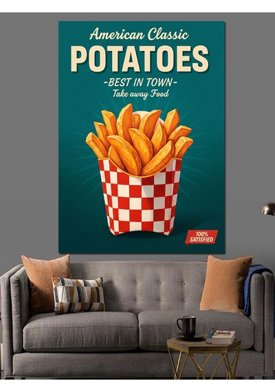 Patates Kızartması Retro Poster Dekoratif Kanvas - Mdf Ahşap Tablo