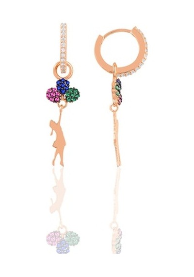 Gümüş Rose Balonlu Kız Kolye Ve Küpe Gümüş Set (536820708)