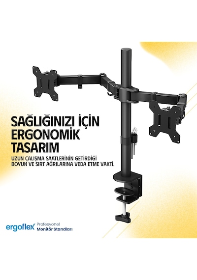 Ergoflex EF52 Steel Design 2-8 kg Çift Kol 13"-27" Asansörlü Monitör Standı