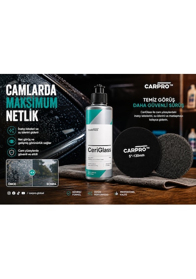 Detail Market Carpro Ceriglass Cam Pastası 150 Ml Ve Carpro Cam Keçesi 130 Mm Set