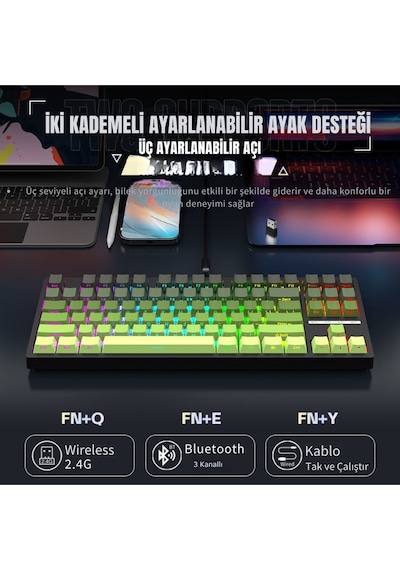 K88 Mekanik Oyun Klavyesi- 3 Modlu Hot Swap Rgb 4000 Mah Batarya