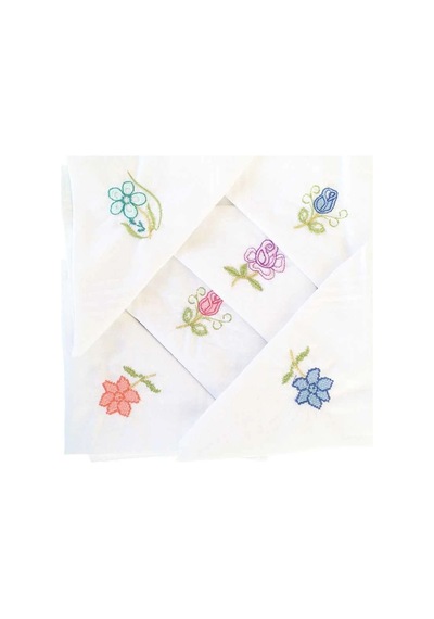 Elif Mira Hediyelik İşlemeli Bayan Mendili 6 Lı Paket 28x28 Cm 100 Pamuk Çok Renkli