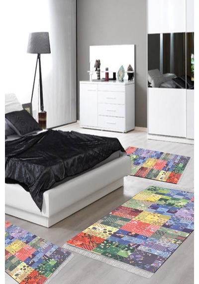 Eko Trend Djt Yıkanabilir Kaymaz Taban 3 Lü Yatak Odası Takımı Mu148 Patchwork Renkli