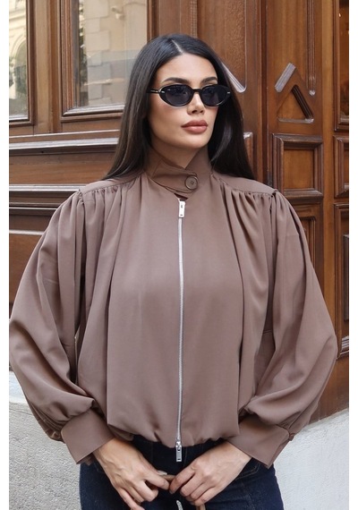 Kechi Woman Linda Twill Kumaş Çift Fermuarlı Astarlı Ceket Camel