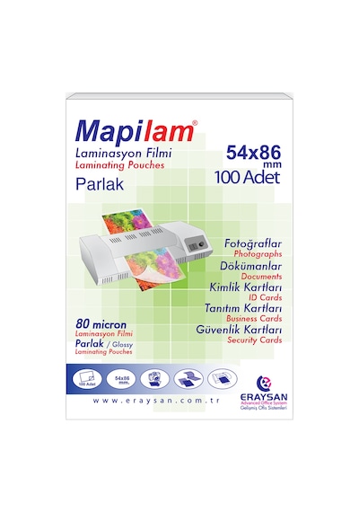 Mapilam 80 Micron Parlak Laminasyon Filmi Kredi Kartı 54x86 100 Lü