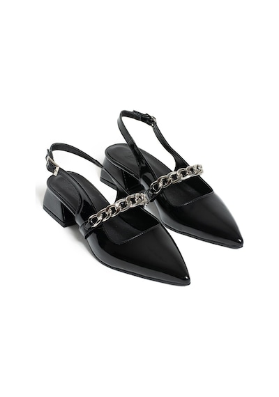 Duxal Shoes Violet Kısa Topuk Zincir Detaylı Klasik Topuklu Ayakkabı - Babet Siyah