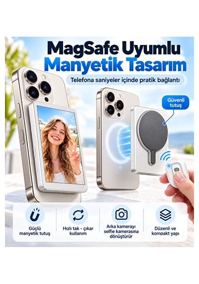 4.02 İnç Manyetik Selfie Ekranı Vlog Monitörü, Kablosuz Görüntü Aktarımı Ve Bluetooth Uzaktan Kumanda