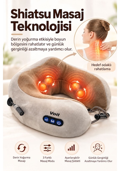 Soft Relax Masajlı Seyahat Yastığı Boyun Masaj Yastığı U Şekilli Yumuşak Dokulu