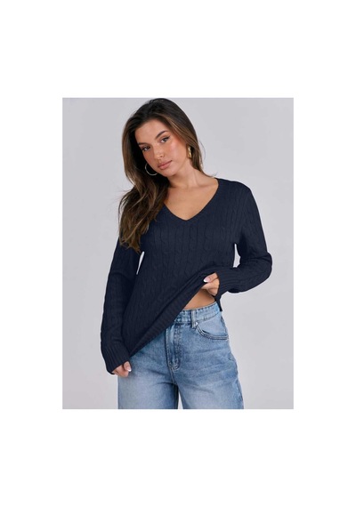 Youknitwear You Riviera %100 Pamuk V Yaka Kadın Kazak V Yakalacivert