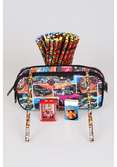 Yeni Sezon Lisanslı Hot Wheels Kalem Çantası,2 Adet Kurşun Kalem,silgi Ve Çift Bıçaklı Kalemtraş Kırtasiye Seti Altın