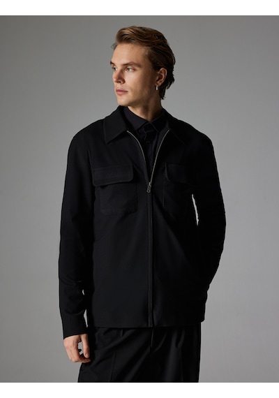 Koton Polo Yaka Ceket Fermuarlı Cep Detaylı Slim Fit Siyah 4sam50022hw Siyah