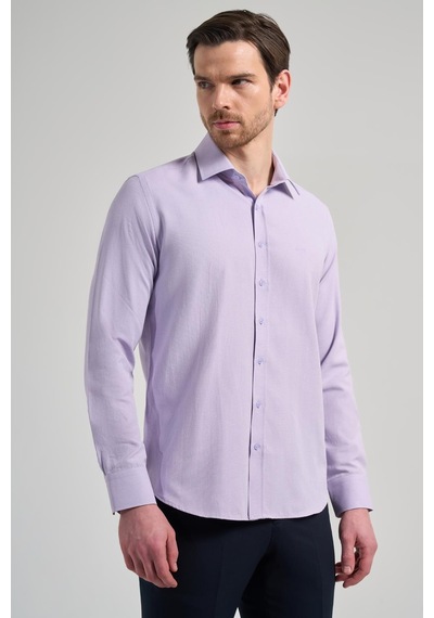 İmza Lila Sert Yaka Düz Classic Pamuklu Slim Fit Gömlek 1004250214 Lila