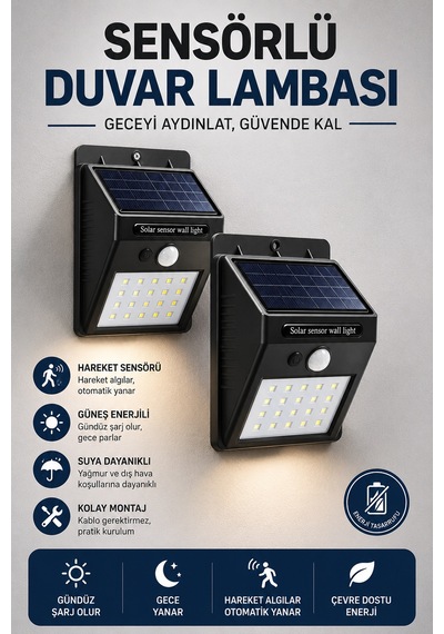 Solar Sensörlü Duvar Lambası Bahçe Lamba 20 Led Işık - Lisinya Diğer 08806931