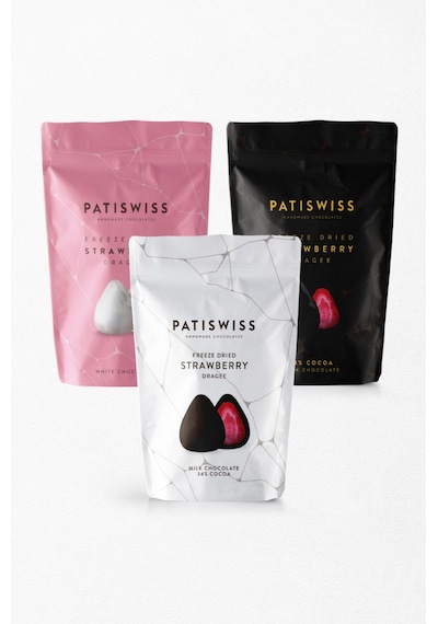 Patiswiss Sütlü + Bitter + Beyaz Çikolata Kaplı Çilek Draje Seti 3 x 80 G