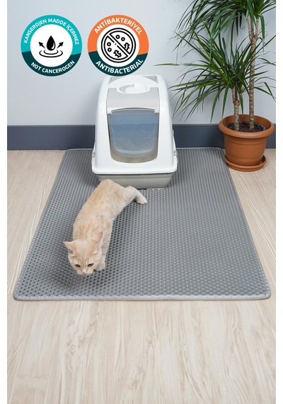 75x110 Cm Hücreli Kedi Kumu Paspası Kedi Matı Kedi Tuvalet Önü Paspası Açık Gri