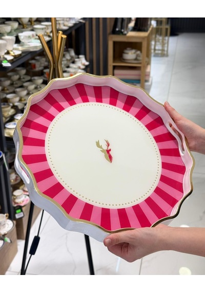 Lüks Akrilik Yuvarlak Tepsi İwon Pink 38cm-5107