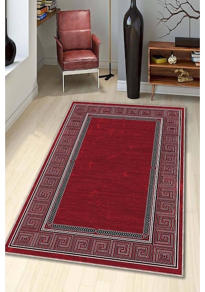 Bordo Karabağ Kaymaz Tabanlı Makinede Yıkanabilir Halı Ar319n11