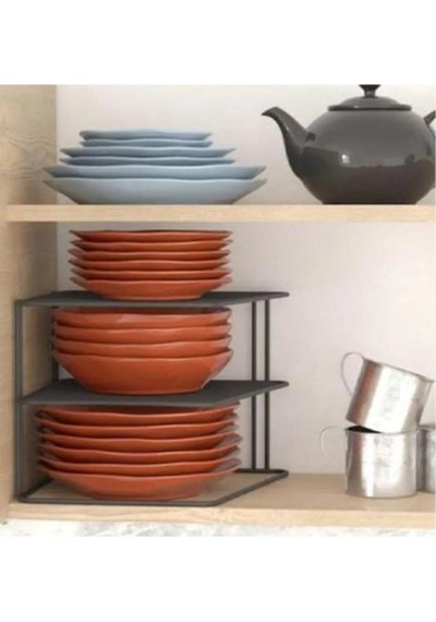 3 Katlı Metal Siyah Tabaklık Düzenleyici Organizer Dolap Içi Raf Metal 25 X 25 Siyah Diğer