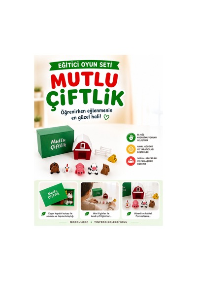 Çiftlik Oyun Seti Montessori İlhamlı Eğitici Oyuncak Hayvan Ve Aksesuarlar, İnek At Tavuk Keçi Domuz Ahır Mutlu Çiftlik