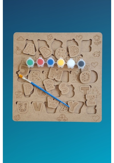 Çocuklar İçin Zeka Ve Beceri Geliştiren Harfler Ahşap Boyama Puzzle Seti