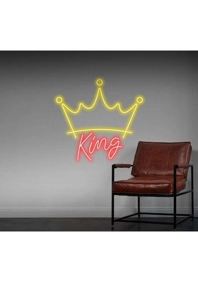 King Yazılı Ve Şekilli Neon Tabela Kırmızı