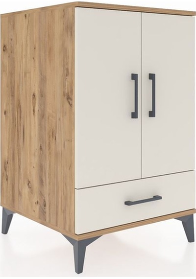 Kronos Komodin 3 Raflı Tek Çekmeceli 2 Kapaklı 60x59x96 Çam-aytaşı Atlas Çam