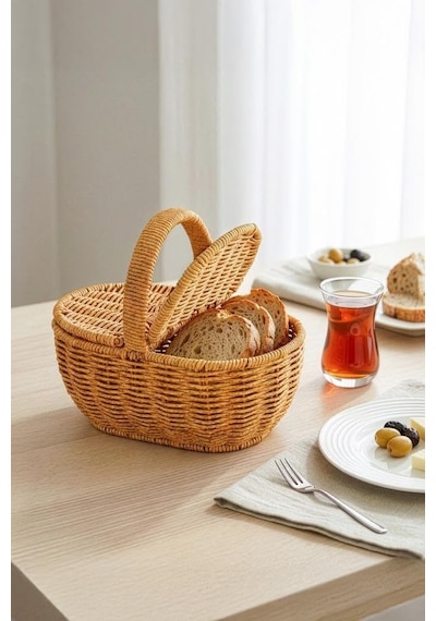 Digithome Oval Hasır Rattan Mini Kulplu Sepet - Bb6069 Diğer