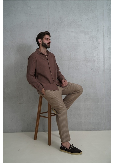 Mai Collection Mai Studios Co. Wesley Erkek Oversize Krinkıl Kahve Gömlek Kahve