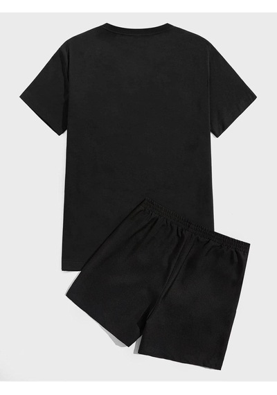Siyah Şort Siyah Tişört Takım Ayıcık Baskılı Oversize Unisex Siyah-276396