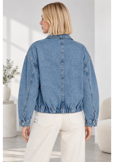 Mevese Kadın Fermuarlı Kemerli Oversize Denim Ceket - Beli Kemer Detaylı Kot Ceket - Mavi Buz Mavisi Mevese Kadın Fermuarlı Kemerli Oversize Denim Ceket - Beli Kemer Detaylı Kot Ceket - Mavi Buz Mavisi