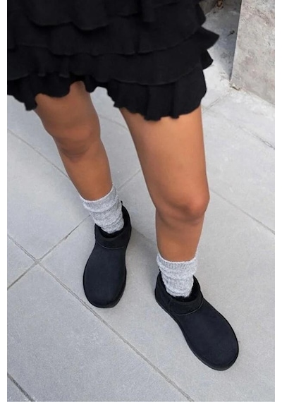 Pierre Cardin 52126 Süet İçi Kürklü Mini Boy Bilekte Kısa Kadın Bot Siyah