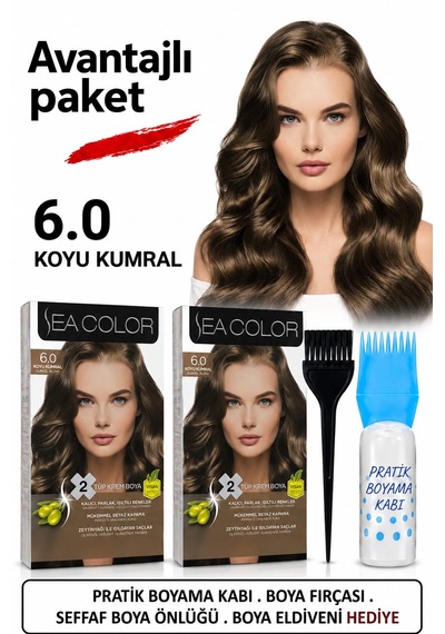 Sea Color Set Saç Boyası 6.0 Koyu Kumral 2 Li 2 Kutu+pratik Boya Kabı