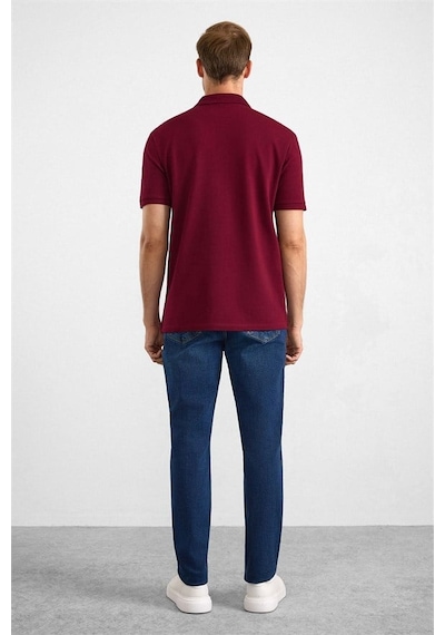 Süvari Koyu Bordo Regular Düz Nakışlı Pike Düğmeli Polo Yaka Tişört Ts1014000473-k09