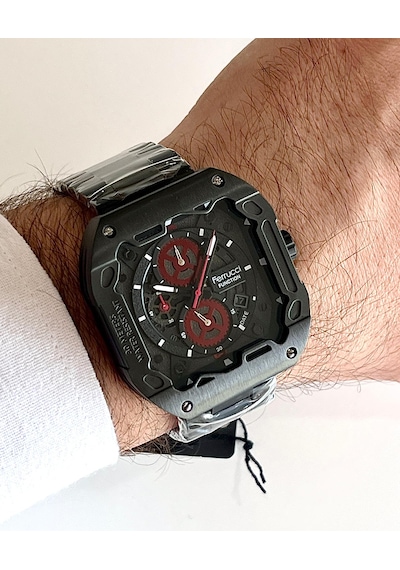 Ferrucci Kare Kadran Siyah Fonksiyonları Aktif Takvimli Spor Model Çelik Erkek Kol Saati Siyah