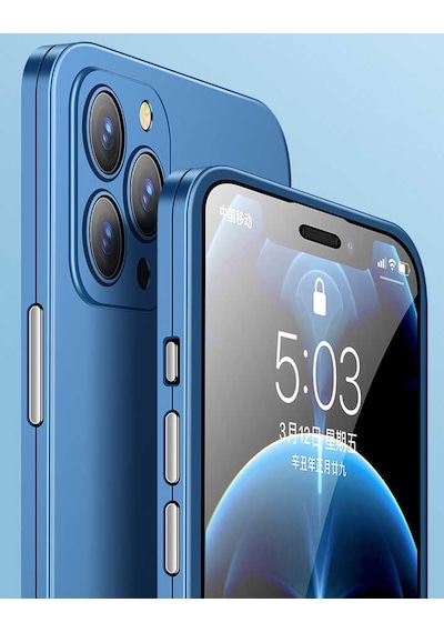 Apple Uyumlu iPhone 13 Kılıf 360 Tam Koruma Lüx Led Kapak Mavi